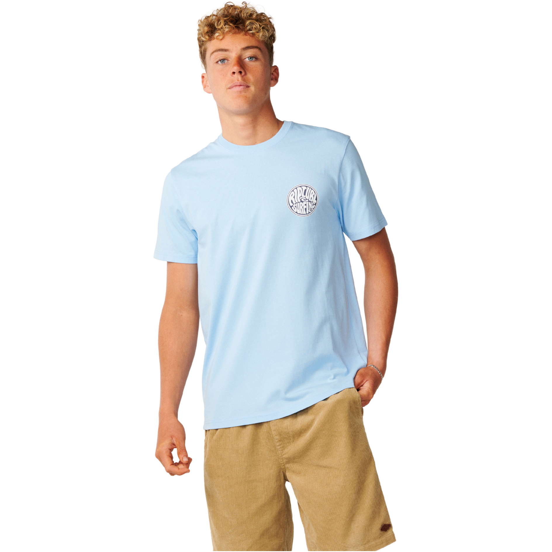 2026 Rip Curl Hombres Línea De Flujo Del Pecho Logotipo Camiseta 13KMTE - Blue Bell
